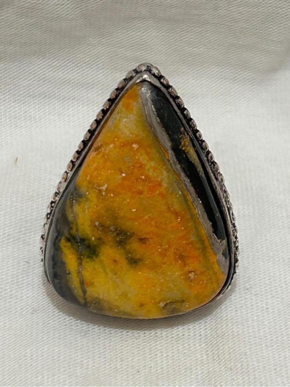 925 Silver Yellow Bumblebee Jasper Teardrop Ring